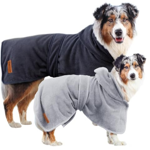 Wahre Tierliebe Hundebademantel waschbar - Trockenes Fell in nur wenigen Minuten - Hundehandtuch als kuscheliger Kälteschutz. Für Große, mittelgroße und kleine Hunde, Bademantel Hund., M