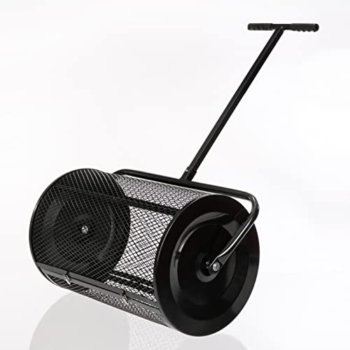 SattesGrün® 61x40 cm Saatgutstreuer Kompoststreuer 75L Gartenstreuer Düngestreuer für den Rasen mit T-Griff | Streuwalze für Topdressing, Erde, Sand & Dünger