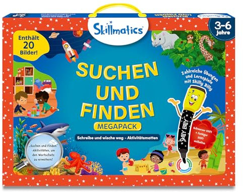 Skillmatics-Lernspiel – Suchen und Finden Megapack, Wiederverwendbare Aktivitätsmatten mit 2 Whiteboardmarkern, als Geschenk geeignet für die Altersgruppe 3 bis 6