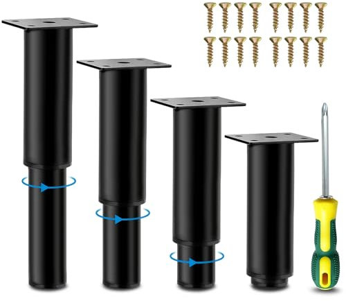 LYLIDIA Möbelfüße Höhenverstellbar 15cm Metall Schwarz Möbelbeine, Einstellbare Höhe bis 27cm, 4er Set Stahl Bettfüße für Möbel Sofa Bett Nachttisch Schrank, Schrauben*16 + Schraubendreher (15-27)