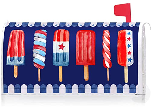 Texupday Patriotic American Popsicles 4th of July Mailbox Cover with Magnetic Strip Summer Memorial Day Mailbox Wraps Post Letter Box Cover Standard Size 21 X 18 for Garden Outdoor Yard Decor