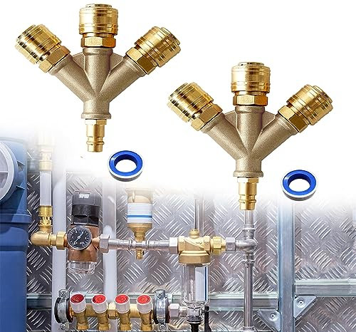 Druckluftverteiler Druckluftweiche 3-Way mit 3 Kupplungen, NW 7.2 1/4-Zoll Luftschlauch Schnellkupplungs Verteiler,Messing Druckluft Verteiler Luftweiche Y Verteiler, Druckluftweiche mit Außengewinde