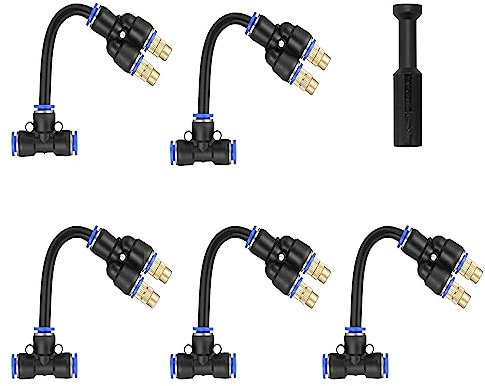 Lpraer 5 Stücke Nebeldüsen Sprühnebel T-stück Verbinder mit 10cm verstellbare Messing Wasserrohr Sprühdüse Sprayer Sprinkler T-Steckverbindel Ersatzköpfe für Outdoor Bewässerungssystem(Mit 2 Düsen #2)