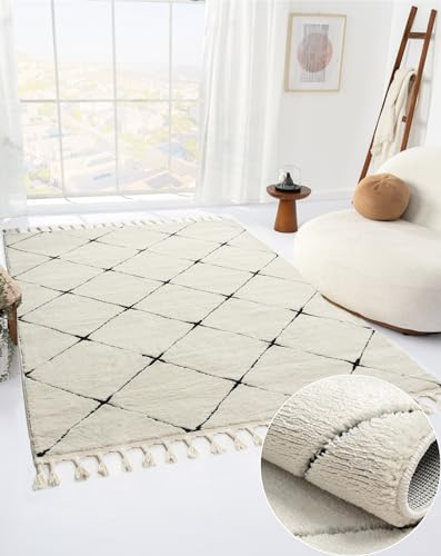 MY-RUG Teppich Wohnzimmer Shaggy - Hochflor Teppich 160x230 cm Weiß