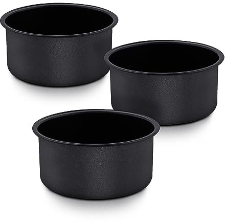 HaWare 4inch Cake Tins, Non-Stick Mini Stainless Steel Cake Pan Set of 3, Round Birthday Wedding Layer Baking Tin for Roasting Serving, Healthy & Non-Toxic, Rust Resistant (10cm, Black)