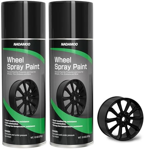 NADAMOO Aluminum Wheel Spray Paint, Car Rim Aerosol Paint for Recolor and Protection of Metal Surface, Semi-gloss Black, 2 Cans, 13 Oz Per Can