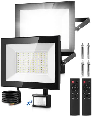 Lightasea Faretto LED da Esterno con Sensore di Movimento, 100W Faretto LED da Esterno Sensore con Telecomando, 10000LM 6500K Farettos LEDs con Sensore Impermeabili IP66 per Giardino, Cortile, Garage