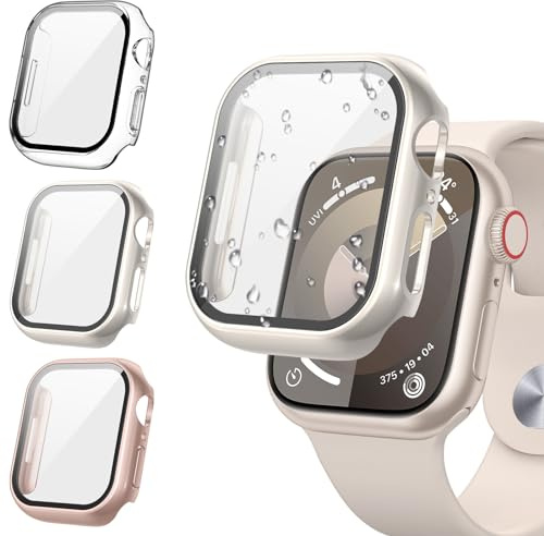[3Stück] Kamita Hülle für Apple Watch SE 3/SE 2/SE/6/5/4 40mm Schutzhülle, Hart PC Bumper Case mit Hartglas Displayschutzfolie, Voller Körper Schutz Gehäuse für iWatch 40 (Klar+Sternenlicht+Roségold)