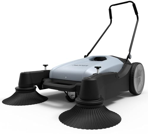 Dapper Supply Walk-Behind Outdoor Hand Push Floor Sweeper - 10.5 Gallon Capacity - 36 Sweeping Width - Sweeps up to 39,500 ft/Hour, Grey