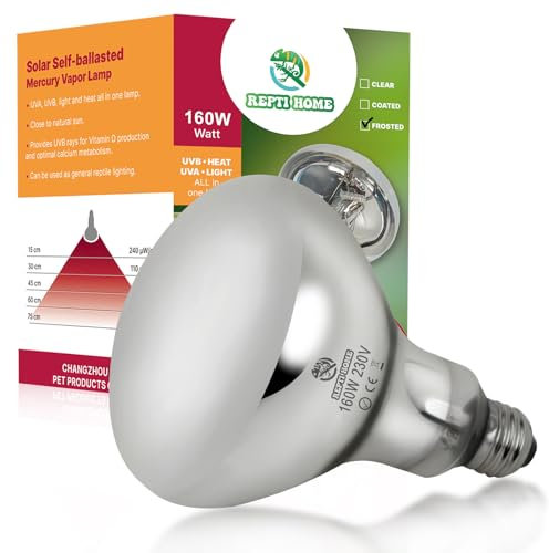 REPTI HOME UVA UVB Wärmelampe Terrarium, 160W Heizlampe UVB Lampe Reptilien, Terrarium Lampen E27 für Schildkröten,Bartagamen, Schlangen, Eidechsen