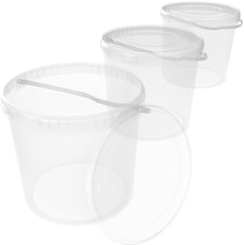 3 Eimer mit Deckel 10L Transparent Rund | Lebensmittelecht, Luftdicht und Stabil aus Kunststoff | Mit Griff für Lebensmittel, Chemie, Waschpulver, Klebstoffe Geeignet