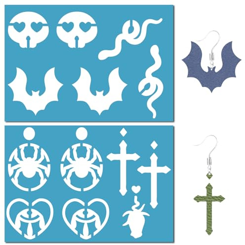 GORGECRAFT 2 Stile Ohrring-Vorlagen Aus Acryl Im Gotischen Stil Fledermaus Schlange Spinne Kreuz Geist Wiederverwendbare Schmuckform-Ausschnitte Schneideschablone Zeichnen Halloween Scrapbook13x9 cm