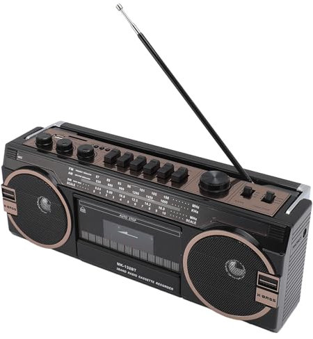Kassetten Boombox, Retro Blueooth Boombox mit USB, SD und 3,5 Mm AUX Eingang, AM FM SW Kassettenspieler und Recorder (Black)