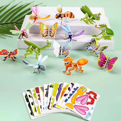 Rompecabezas Educativo de Dibujos Animados en 3D, 25 PCS Rompecabezas de Insecto en 3D para Niños, Rompecabezas 3D de Educación Temprana, Puzzles 3D Juegos Educativos, para Niños y Niñas(C)