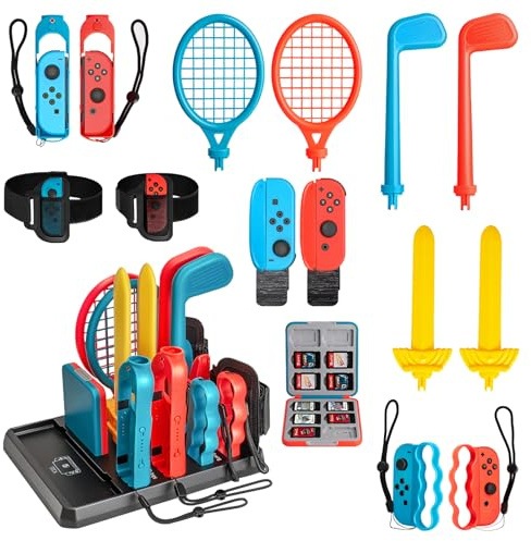 16 in 1 Switch Sport Zubehör Set mit Organizer Kompatibel mit Switch/OLED, Switch Sport Spiel Zubehör Kits Bundle Familien Party Paket Switch Spiel Zubehör Set Satz für Nintendo Switch & OLED