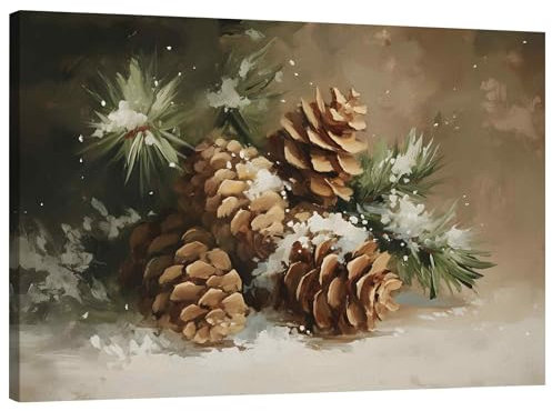 TLESKE Rustikaler Winter-Tannenzapfen, Wandkunst, Dekoration, Vintage-Weihnachts-Leinwand-Kunstdruck für Bauernhaus, Schlafzimmer, Wohnzimmer, ästhetisches Winter-Wandkunstwerk, Bild, 40,6 x 61 cm
