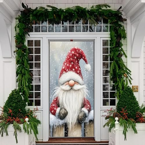 Weihnachten Dekorationen Merry Christmas Tür Abdeckung Weihnachten Weihnachtsmann Wichtel Hintergrund Banner Haus Weihnachten Türbehang Abdeckungen für Weihnachten Deko (A, 200X90CM)