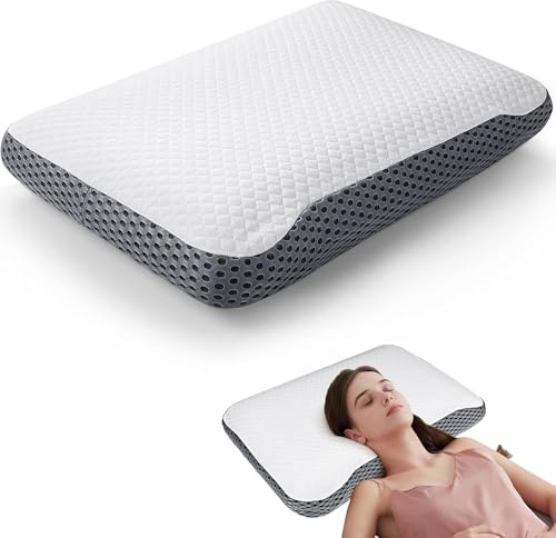 KTMOUW Memory Foam Pillow Ergonomic Neck Support Pillow for Back Side Stomach Sleepers Orthopedic Cervical Relaxing Bed Pillow with Washable Cover