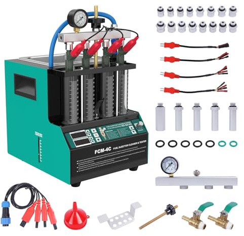 PLAYOCCAR Kit Limpiador y probador de inyectores de Combustible, 4 Cilindros, ultrasónico, para Coches y Motocicletas de Gasolina y diésel