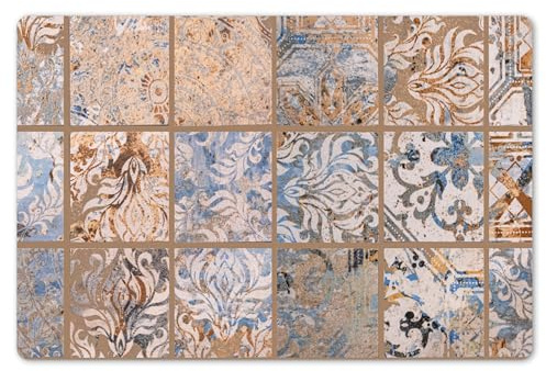 KitchenYeah© Set de 6 Manteles Individuales Plástico 45x30 cm Antimanchas y Antideslizantes Tapete Mesa Comedor Salvamantel Individual PVC Azulejos - Antiguos - Hojas - Marrón