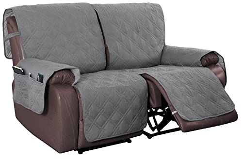 BXFUL 100% Wasserdicht Sesselschoner für Relaxsessel Protector, rutschfest Sesselbezug Mit Stauraum, Abnehmbar und Waschbar Sesselschoner für Fernsehsessel (Grau,2 Sitzer)