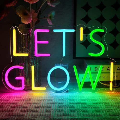 OYCGZV Let's Glow Neon Schild Lasst uns leuchten Led Neonschild Wand Party Neon Sign USB Led Schild für Geburtstag Schlafzimmer Spielzimmer Home Bar Shop Club Store Pub Dekoration