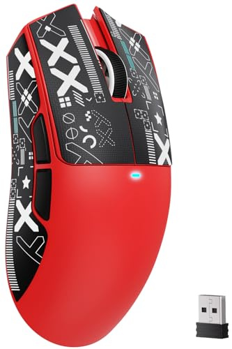ATTACK SHARK X11SE Ratón Inalámbrico para Juegos, 63g Superligero, con Sensor PixArt PAW3311, 22000DPI, Trimodo Bluetooth/2,4GHz/con Cable, 1000Hz, Batería de 300 mAh, para PC/Mac (Rojo with Tape)
