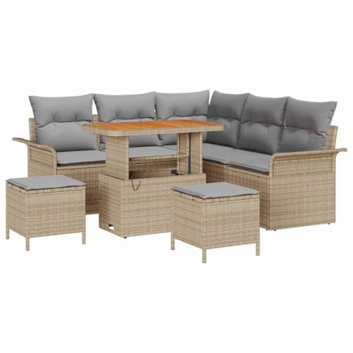 vidaXL Garten-Sofa-Set 8 pcs Beige Poly-Rattan, Garten und Terrasse, modernes Rattan-Sofa Set, leicht, UV-beständig, mit verstellbarem Tisch