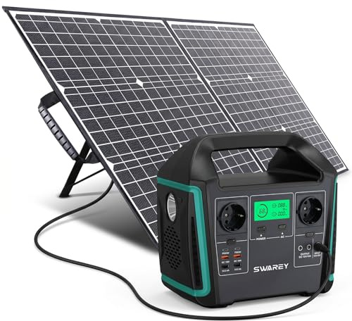 SWAREY Tragbare Powerstation 725Wh mit 100W Solarpanel, 2X 1000W (Spitze 1500W) AC Ausgange, 2X 65W USB-C Anschlusse, Solargenerator für Draußen, Camping, Wohnmobil, Stromausfall, Notfall
