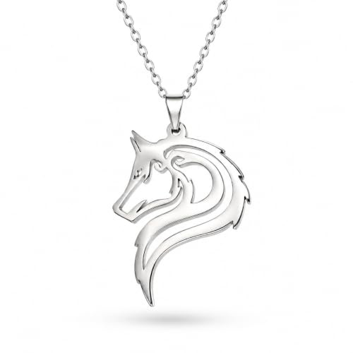 YIQPKUM Collana Testa Lupo Stilosa Ciondolo Amuleto Celtico Acciaio Animali Cavo (Placcato argento)