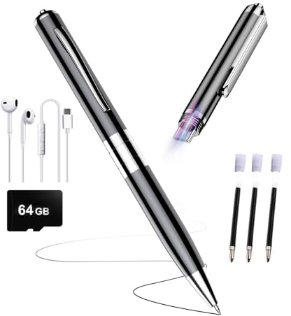 64GB Voice Recorder Pen with Type-C & AI Noise Reduction - 7200Hrs Voice Activated Audio Recorder, MP3 Player USB Flash Drive, Concealable for Class, Work, Interviews