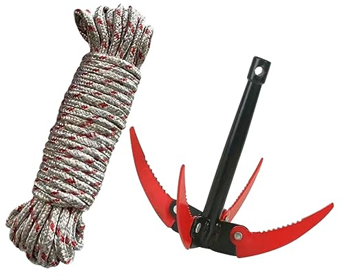 ROMISBABA Râteau à Bassin Pliable en Acier Inoxydable 4 Dents Corde 10m pour Entretien Extérieur des Plantes Aquatiques, Outil de Retrait des Débris Aquatiques Dense Couleur Aléatoire
