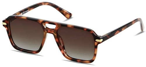Tortoise Shell Aviator Sunglasses Womens Mens Polarized Retro Square Pilots | ANDWOOD Trendy Western Plastic Frame UV Protection Sun Glasses Vintage Shades Tangle Free No Snag Gradient Brown Lens