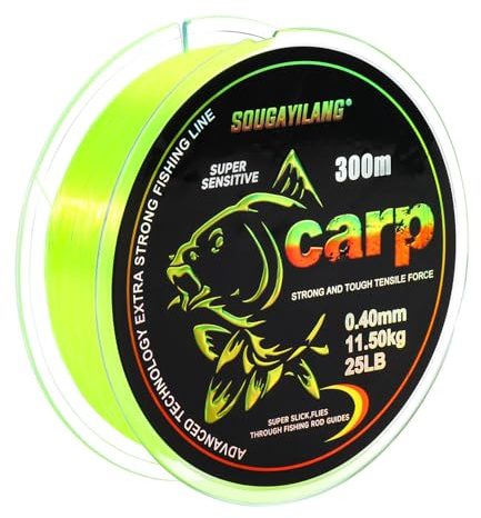 Yun Nong Fluoreszierende Karpfenschnur – Schnell sinkendes Monofilament, 300m/1000m (0,28/0,30/0,33/0,35/0,40mm) für Angeln bei schwachem Licht im Süßwasser
