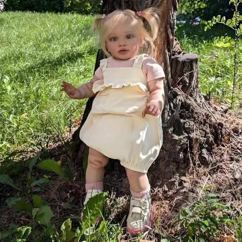 RXDOLL Stor storlek realistisk nyfödd småbarn dockor blont hår 60 cm mjuk vinylduk kropp prinsessa flicka som ser verklig ut verklighetstrogen babydocka nyfödd leksak för barn födelsedag