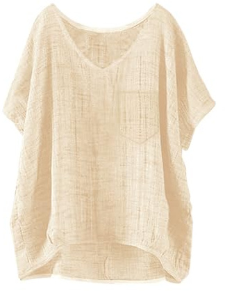Leinen Hemd Damen Sommer Freizeit Blusen Atmungsaktiv Elegant Blusenshirt Strand T Shirt Große Größen Sommertops Plissierte Oberteile