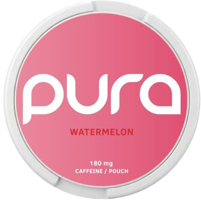 Pura Energy Pouches | 180 mg Naturligt Koffein | Sockerfri Energi med Vitaminer & Aminosyror | 20 per Dosa (1-pack, Watermelon)