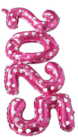 BESPORTBLE 2025 Inflatable Number Balloons Set with Pink Printed Aluminum Film Crown for New Year Eve Party Decorations and Festival Party Favor Layout Props