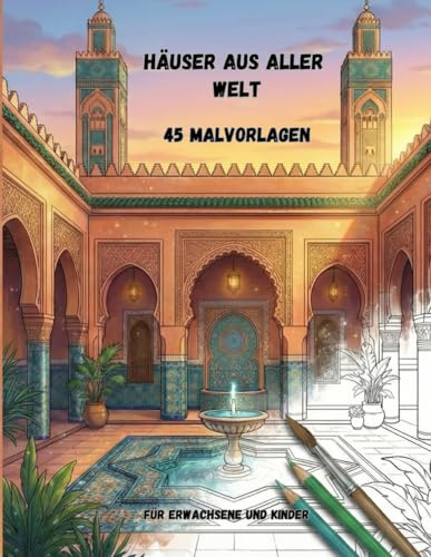 Häuser aus aller Welt 45 Malvorlagen für Erwachsene und Kinder: Illustrationen zum Ausmalen Malbuch zur Entspannung und Stressbewältigung, Freizeitgestaltung