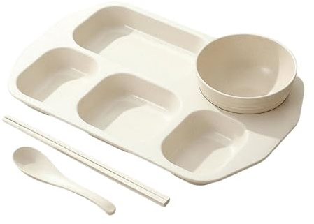 Opilroyn Platos con Compartimentos - Plato con 5 Compartimentos | Plato para Separar Alimentos,Para Niños Estudiantes Hogar Oficina Escuela Guardería Hora De La Comida Comedor Restaurante