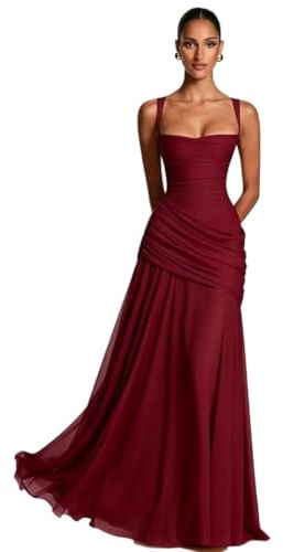 Genérico Vestido Corsé Mujer de Satén con Fruncidos, Vestido Largo Cintura Baja Corte A, Atuendo Elegante para Noches, Bailes y Eventos Formales