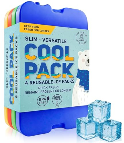 Healthy Packers Ice Packs for Lunch Box - Ice Blocks for Cool Bags and Cool Box - Ideal Freezer Blocks for Lunch Box - Original Long- Lasting Formula (4 Pack)