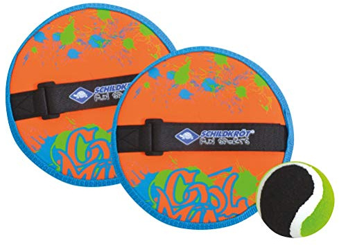 Schildkröt Neopren Klettball Set, 2 Neopren Handfänger mit weitenverstellbarer Handschlaufe, 1 Ball (Ø6,25 cm), alles in wiederverschließbarer Netztasche