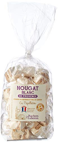 Les Ruchers du Luberon - Nougat Blanc de Provence en Papillote 180 g - Nougat Blanc aux Amandes et au Miel de Lavande - Traditionnel - Fabrication Artisanale