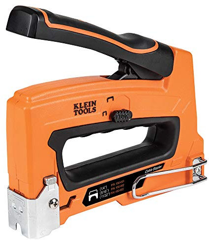KLEIN TOOLS Heavy Duty Stapler for Voice, Data, Video and Nonmetallic Sheathed (Romex) Cable Fits Staples 450-100,Orange, Black,1/4, 5/16, and 19/32-Inch