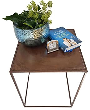 KUHEIGA Beistelltisch Metall Dunkelrost H: 50cm Pflanzentisch Metall, Blumentisch Deko-Tisch, Nachttisch