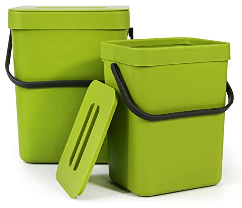 Spesh Pattumiera biologica da cucina, set di 2 (5 L + 3 L), in plastica, inodore, da appendere, con coperchio, per rifiuti biologici quotidiani (verde)