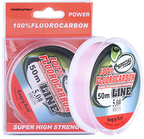 ANGRYFISH Fiskelina med 100 % fluorkarbon, osynligt undervattens-snabbare sjunkande - ultralätt stretch-fiskeledare, linje (rosa, 4 kg/0,128 mm–55 YD)