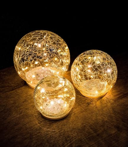 Wenter.S Deko Wohnzimmer LED Glaskugeln 3er Set groß kabellos Licht für ihre Dekoration warmweiß für die Moderne Wohnung