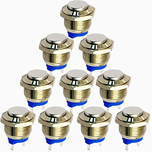 RUNCCI-YUN 10 Stücke 3V/12V/24V/36/48/110V/220V 16mm Momentan Metall Druckschalter Drucktaster Edelstahl Taste Hupenknopf Türklingel für Pkw, Lkw, Schiffen, Zündsystemen, Türklingeln(Hervorstehend)